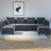 Rent to own Williamspace 118" Sectional Sofa,4 Seats Convertible U Shaped Couch, Modern Luxury Oversized Comfortable Modular Velvet Sofa with Ottoman Chaise for Living Room,Gray