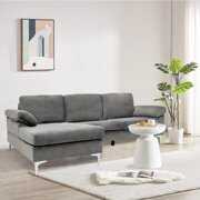 Rent to own Modern Sectional Sofa L-Shaped Velvet Large Couch with Extra Wide Chaise Lounge Gray