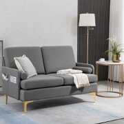 Rent to own Newnno 52'' Linen Fabric Modern Sofa Couch with Storage Pocket, Golden Y-Legs & 2 Pillows (Gray)