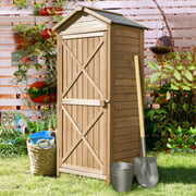 Rent to own Outdoor Wooden Storage ShedsFir Wood Lockers Arrow Shed with Workstation for Home, Lawn, YardNatural Color
