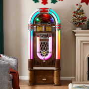 Rent to own Arkrocket Saturn V Full Size Jukebox Vinyl Record Player Bluetooth USB SD CD Player Radio Retro Turntable Classic Jukebox (Saturn V + Stand - Oak)
