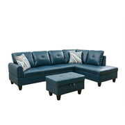 Rent to own Star Home Living 3PC Faux Leather Sectional w/ottoman (Denim)