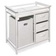 Rent to own Badger Basket Modern Baby Changing Table with Hamper and 3 Baskets, White, Includes Pad