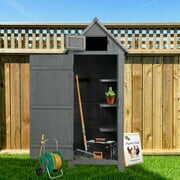 Rent to own Outdoor Storage Cabinet, Wooden Garden Utility Tool Storage Shed, Wooden Storage Box with Lockable Doors for Garden Lawn Backyard 30.3”L X 21.3”W X 70.5”H-Grey