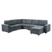 Rent to own Isla Gray Woven Fabric 7-Seater Sectional Sofa with Ottoman