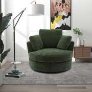 Rent to own 42.2"W Swivel Accent Barrel Chair, Half Swivel Sofa with 3 Pillows, 360 Degree Swivel Round Sofa Modern Oversized Arm Chair Cozy Club Chair for Bedroom Living Room Lounge Hotel, Green