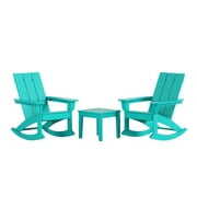 Rent to own WestinTrends Ashore 3 Piece Patio Rocking Chair Set, All Weather Poly Lumber Adirondack Rocker Bistro Set Porch Patio Chairs Set of 2 with Large Side Table, Turquoise