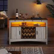 Rent to own Bestier Farmhouse Wine Bar Storage Cabinet 50" Sideboard Buffet Cabinet with LED Lights & Removable Wine Rack, Wash White