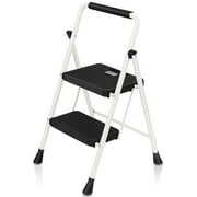 Rent to own 2 Step Ladder, KERDOM Folding Step Stool, Step Stool with Wide Anti-Slip Pedal, Lightweight, Portable Folding Step Ladder with Handgrip, Multi-use Steel Ladder for Household and Office