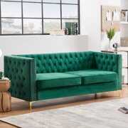 Rent to own OUYESSIR Chesterfield Sofa Couch, Mid Century Modern Button Tufted Velvet Sofa with Gold Metal Legs and Wide Armrest, 80 Inch Living Room Couch, Load Capacity 1200LBS (Green)