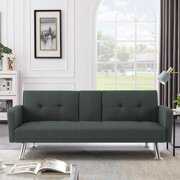 Rent to own Convertible Sofa - Sleeper Sofa Couch Bed, Convertible Futon Sofa, Folding Sofa Sleeper with Armrests and Metal Legs, Modern Upholstered Sofa Bed for Bedroom, Living Room, Office, Studio, Dark Gray