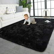 Rent to own TWINNIS Super Soft Area Rug for Living Room Bedroom Shaggy Accent Carpets for Kids Girls Rooms,5'x8',Black