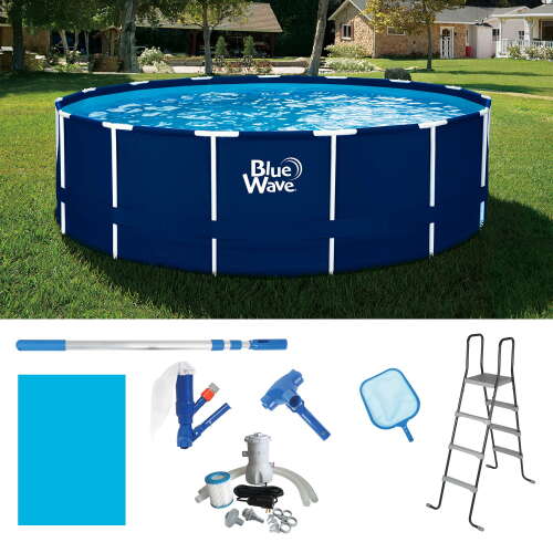 Rent To Own - Blue Wave 15-ft Round 48-in Navy Blue Frame Above Ground Swimming Pool Package with Cover