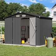 Rent to own Outdoor Storage Shed, 8'x6' Galvanized Metal Steel Weather Resistant Garden Shed for Bike, Garbage Can, Lawnmower, Tool Storage Shed W/Lock, for Backyard Patio Lawn, Black