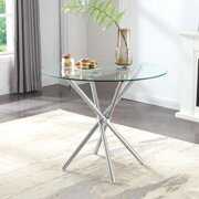 Rent to own Round Glass Dining Table with Chrome Legs for 2 or 4 Seats Home Office Kitchen Dining Room Table