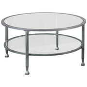 Rent to own Maklaine Modern Round Glass Top Coffee Table in Silver Finish