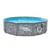 Rent to own Summer Waves Active 14 Foot Stone Slate Print Metal Frame Above Ground Pool Set
