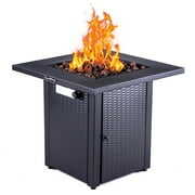 Rent to own CJC 28" Propane Gas Fire Pit Table 50,000 BTU Outdoor Fireplace, Square Gas Firepits with Lid and Lava Rocks (Black)