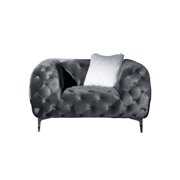 Rent to own HUNLUYEN Grey Elegant Velvet Living Room Sofa Set, 4 Pieces Upholstered Furniture Set, Including Loveseat, Armchair, 3-Seater Sofa, Ottoman