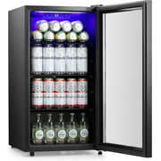 Rent to own Kismile Beverage Refrigerator Cooler, 105 Cans Mini fridge with Double Glass Door and LED Lights, Small Refrigerator for Office, Home or Bedroom, Wine Cooler Digital Temperature Control, 3.2Cu.Ft