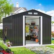 Rent to own Jaxpety 8' x 10' Outdoor Metal Storage Shed, Garden Tool Storage Shed with Sliding Doors and Vents for Backyard, Patio, Lawn, Carbon Black