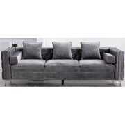 Rent to own Velvet Big Comfy Couch Living Room Square Arm Chesterfield 3seats Sofas  104‘‘  Grey