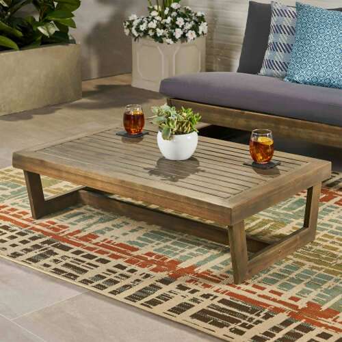 Rent to own Sherwood Outdoor Acacia Wood Coffee Table by Christopher Knight Home (Gray)