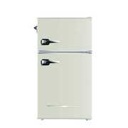 Rent to own AOLIGL 3.1 Cu Ft 2 Door Retro Bar Fridge With Side Bottle Openersleek Retro Design  Glass Shelf  Cream  HBF3220