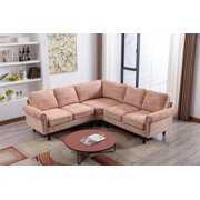 Rent to own L-Shaped Sectional Sofa Set, Modern Tufted Chenille Upholstered Accent Sofa Couch with Scrolled Arm & Wood Gourd Legs, Space Saving Corner Sectional Sofa Living Room Sofa with Removable Cushion, Pink