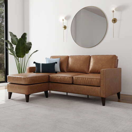 Rent to own Hillsdale Jianna Faux Leather Reversible Sectional, Saddle Brown