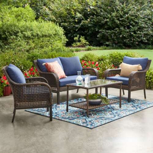 Rent to own Mainstays Tuscany Ridge 4 Piece Conversation Set, Blue