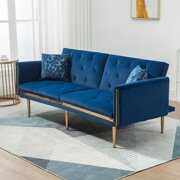 Rent to own Velvet Accent Sofa Loveseat Sofa with Rose Gold Metal Feet,Futon Sofa Bed Convertible Sleeper Sofa for Living Room,Small Splitback Sofa with 2 Pillow,Navy