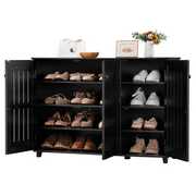 Rent to own Topeakmart 4 Tier Shoe Storage Cabinet with Louvered Door for Entryway Hallway, Black