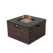 Rent to own COSIEST Outdoor Propane Fire Pit 32-inch Square Espresso Brown Wicker Fire Table