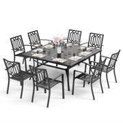 Rent to own Sophia & William 9 Piece Outdoor Metal Patio Dining Set Chairs Table Set for 8, Black