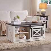 Rent To Own JXQTLINGMU Farmhouse Coffee Table With Sliding Door, White ...