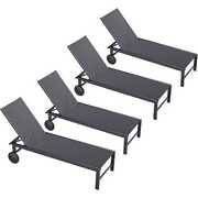 Rent to own Walsunny 4pcs Patio Outdoor Chaise Lounge Chair with Wheels for Outside Aluminum Adjustable Angle Lounge Chair Set（Dark Gray）