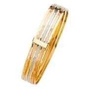Rent to own Wellingsale 14k Solid Tri 3 Color White Yellow Rose Pink Gold Seven 7 Day Diamond Cut Bangle Bracelet