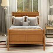 Rent to own Oak Solid Wood Twin Bed Frame with Headboard and Footboard, No Box Spring Needed