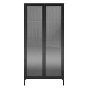 Rent to own RealRooms Shadwick 2 Door Tall Metal Locker Style Storage Cabinet-Fluted Glass Doors, Black