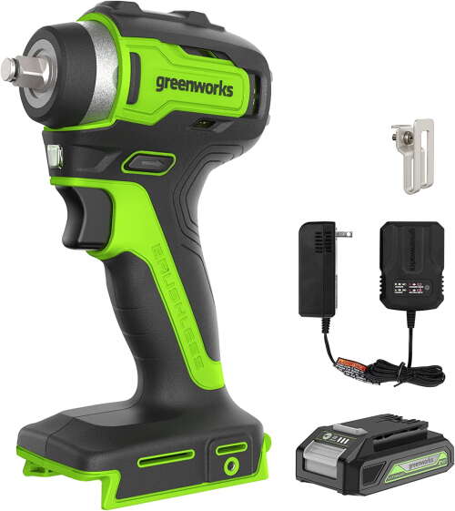 Rent to own Greenworks 24V Brushless 3/8" Cordless Impact Wrench, 2.0Ah Battery and Compact Charger