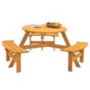Rent to own 6-Person Circular Outdoor Wooden Picnic Table for Patio, Backyard, Garden, DIY w/ 3 Built-in Benches, 1500lb Capacity - Natural
