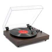 Rent to own Vintage Turntable, Bluetooth Record Player, Built-in Dual Stereo Speakers, 3-Speed Belt-Drive Turntable, Record Player with Wireless Playback & Auto-Stop,Brown Wood