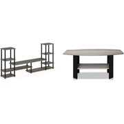 Rent to own YUEXIA Turn-N-Tube Grand Entertainment Center  French Oak Grey/Black &amp; Simple Design Coffee Table  French Oak Grey/Black