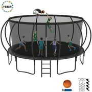 Rent to own YORIN Trampoline, 16FT 15FT 14FT 12FT Trampoline for Adults and Kids, ASTM Approved 1500LBS Trampoline with Enclosure Net, Basketball Hoop, Ladder, Wind Stakes, Outdoor Recreational Round Trampolines
