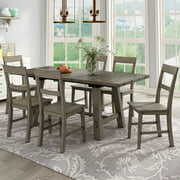 Rent to own Churanty 7 Pieces Dining Table Set Extendable Table with 18” Leaf and Six Wood Chairs,Retro Industrial Style Kitchen Table Set for 6 Persons,Gray