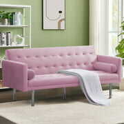 Rent to own Zechuan Futon Tufted Back Convertible Sofa 68” Twin Size Bed - Pink