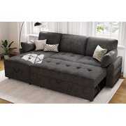 Rent to own PaPaJet Pull Out Sofa Bed, Modern Tufted Convertible Sleeper Sofa, L Shaped Sofa Couch with Storage Chaise, Chenille Sectional Couch Bed for Living Room (Dark Grey)