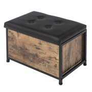 Rent to own SalonMore Cube Foot Stool Bench with Storage Space, Ottoman with Leather Lid for Footrest and Seat Entryway, Steel Frame Black