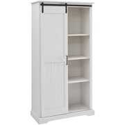 Rent to own Modern Farmhouse Grooved Sliding Door Tall Storage Cabinet in Brushed White
